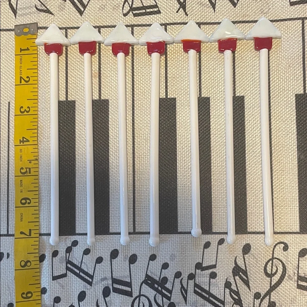 Vintage Holiday Blown Glass 7 Stirrers/ Swizzle Sticks White and Red Party